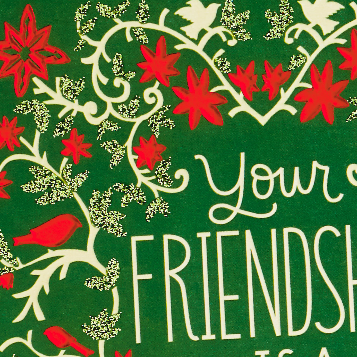 Cardinals and Poinsettias Christmas Card for Friend Card Front Detail image number 5