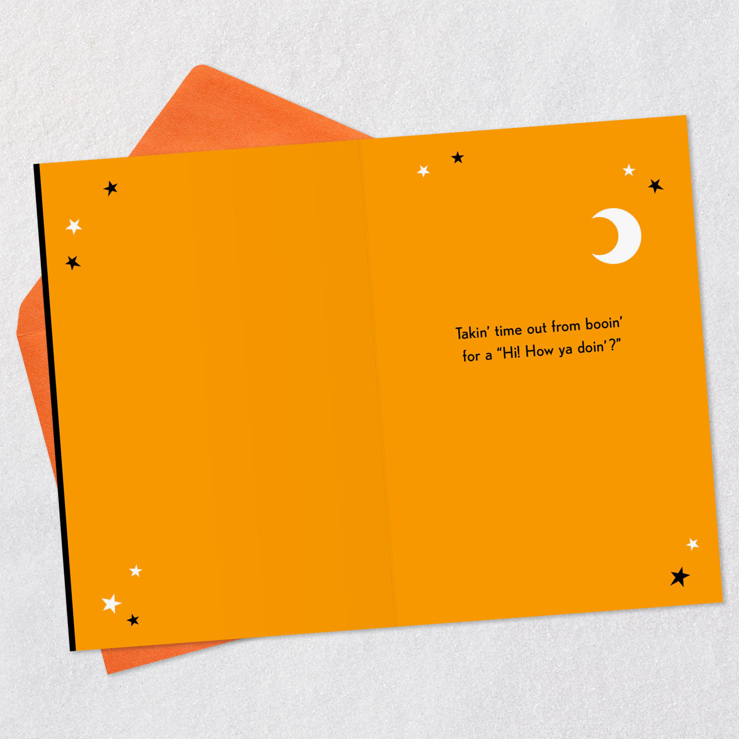 Smiling Ghosts and Stars Happy Halloween Card Open card with envelope image number 3