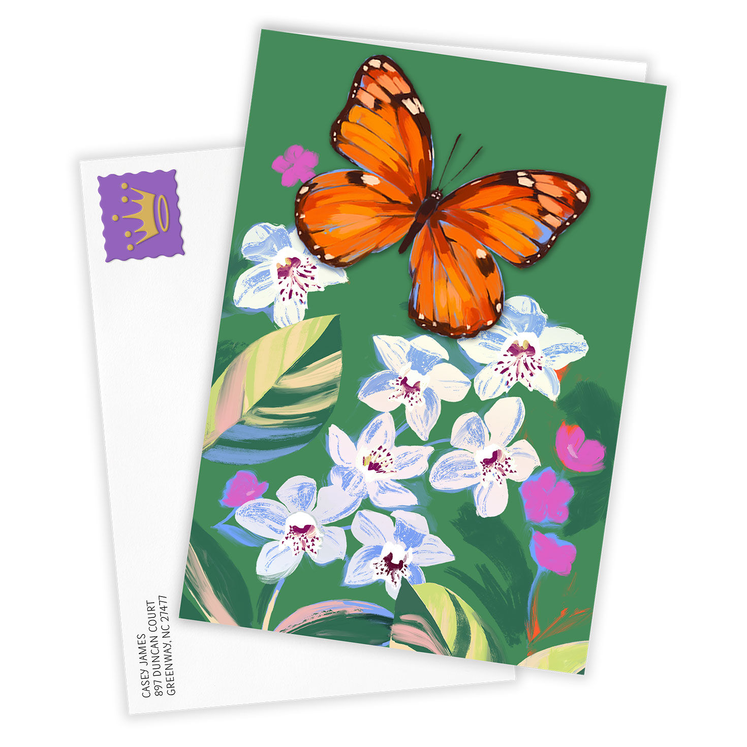 Butterfly and Flowers Artwork Personalized Card Card Front with Envelope image number 2