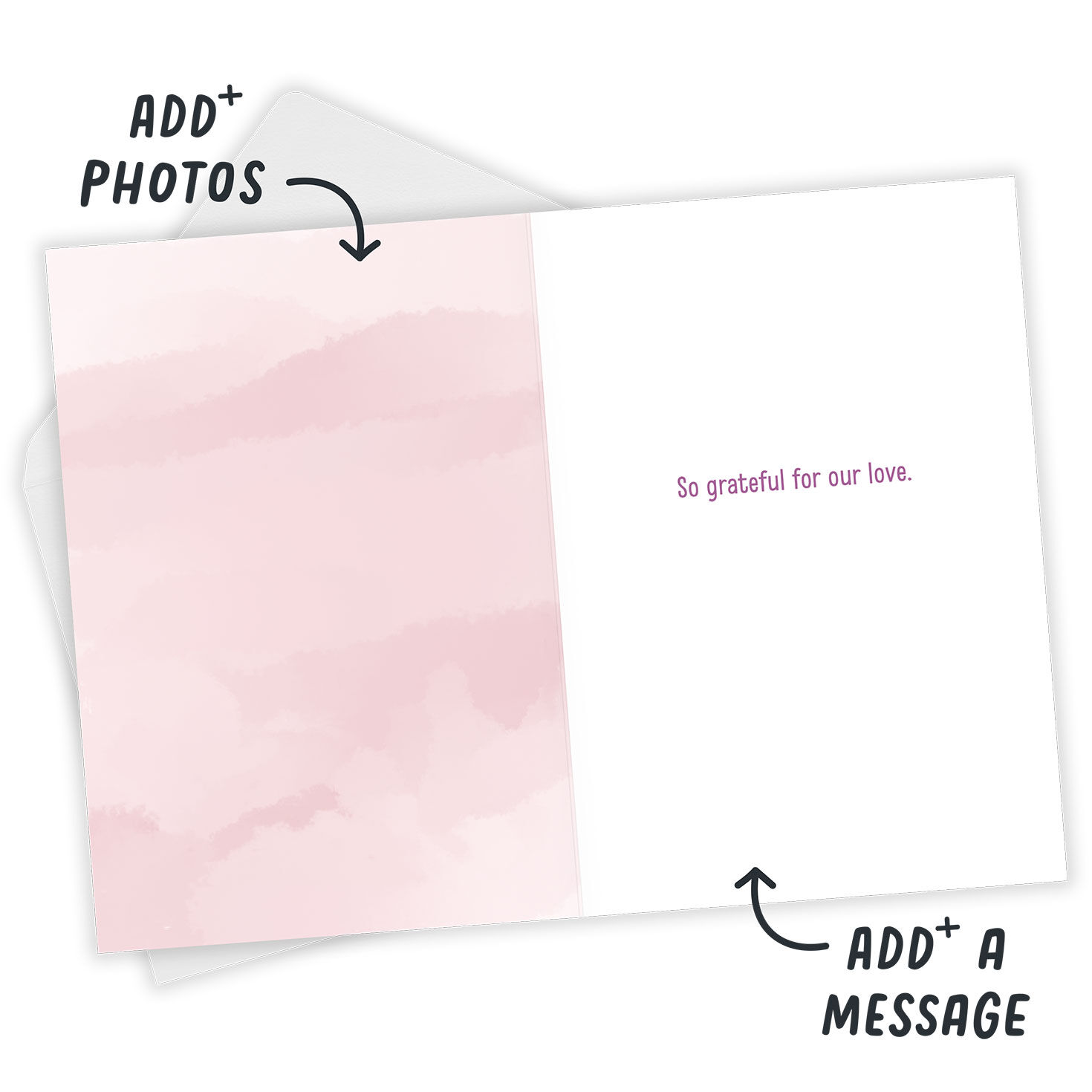 Pink Hearts Photo Personalized Love Card Open Card with Envelope indicating personalization image number 4