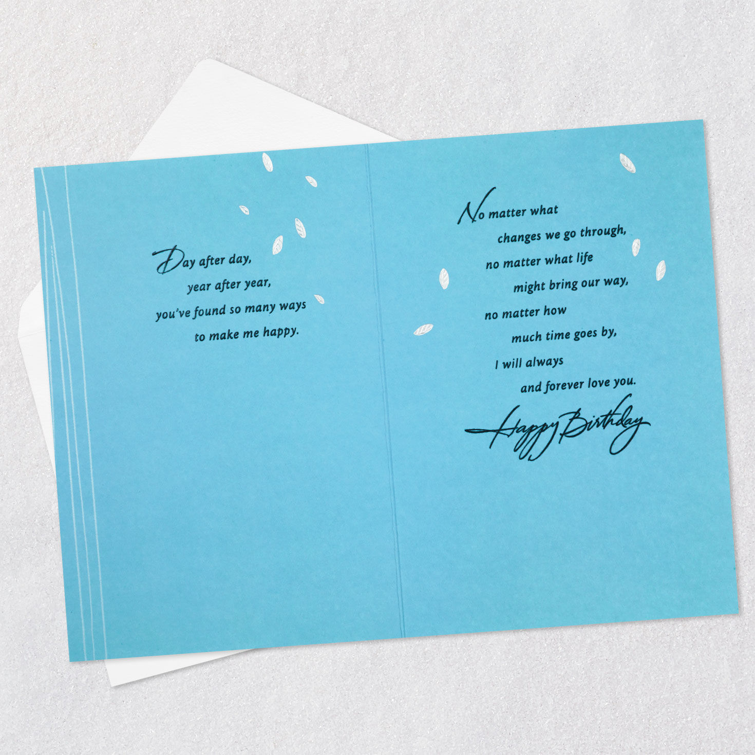Silver Leaves Romantic Birthday Card for Husband Open card with envelope image number 4