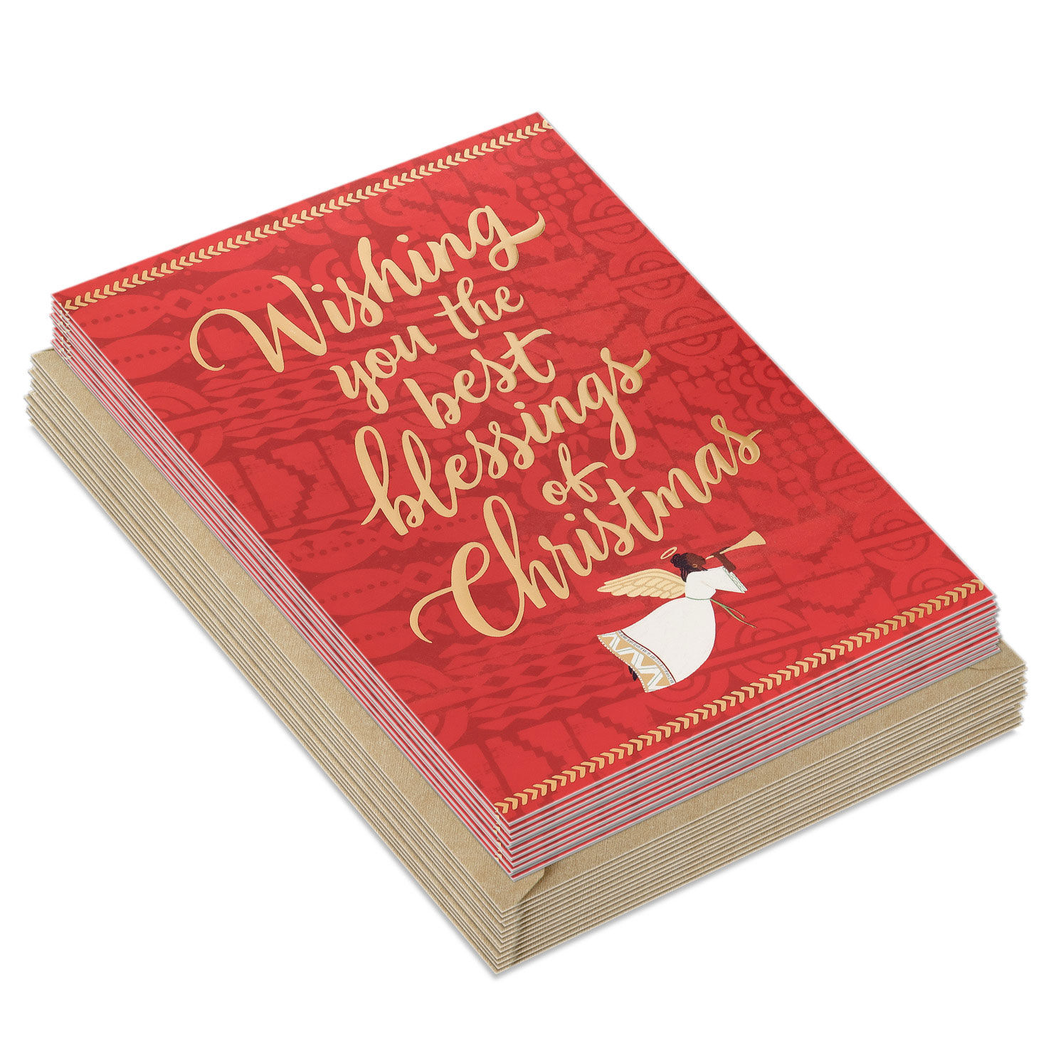 Angel on Red Mahogany Boxed Christmas Cards front stacked image number 2