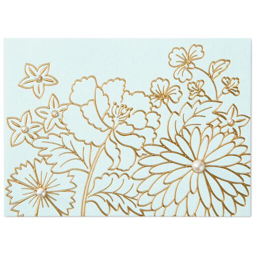 Gold Floral Illustrated Blank Note Cards, Box of 8, 