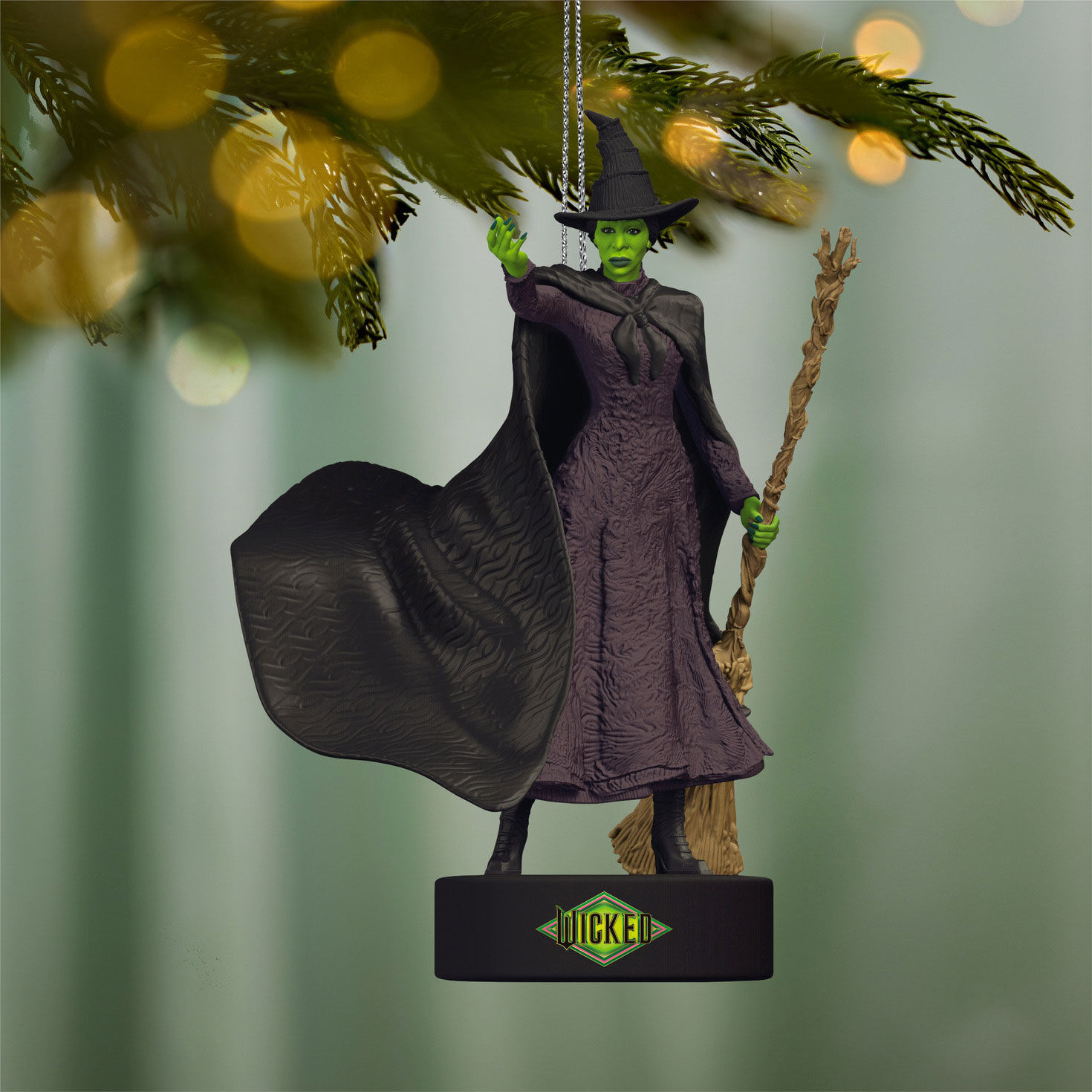 Wicked Elphaba With Broom Keepsake Ornament hanging on tree image number 2
