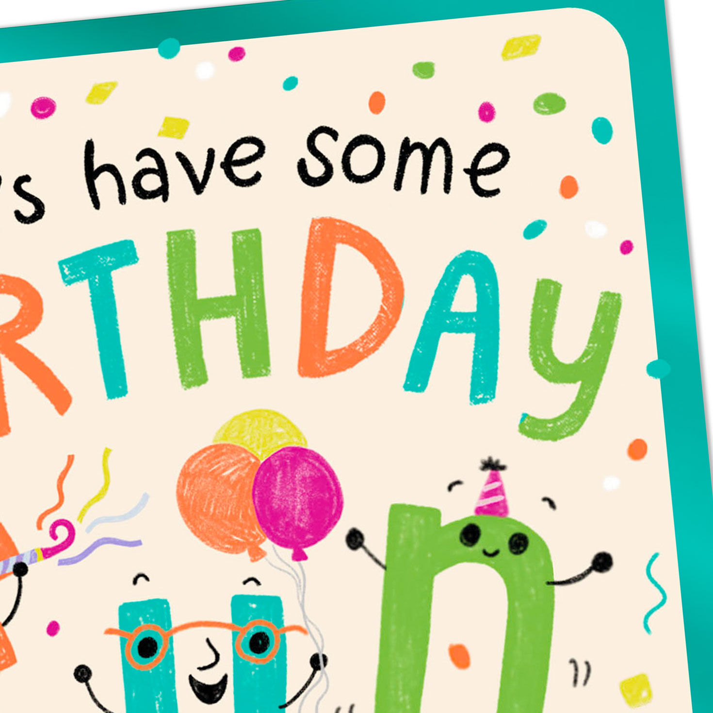 Letter Characters on Trampoline Kids Birthday Card Card Front Detail image number 4