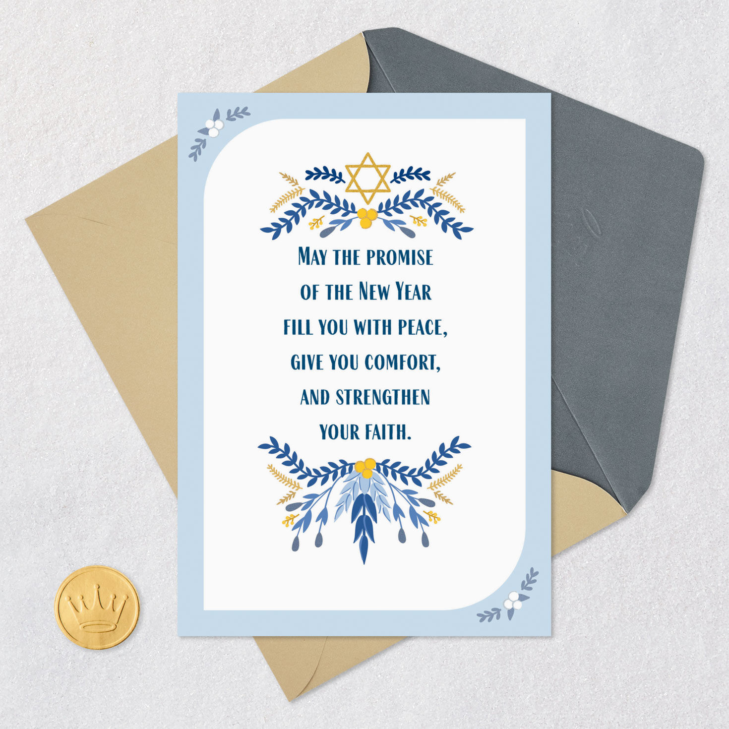 Star of David and Flowers Rosh Hashanah Card Card Front with Envelope and Gold Seal image number 5