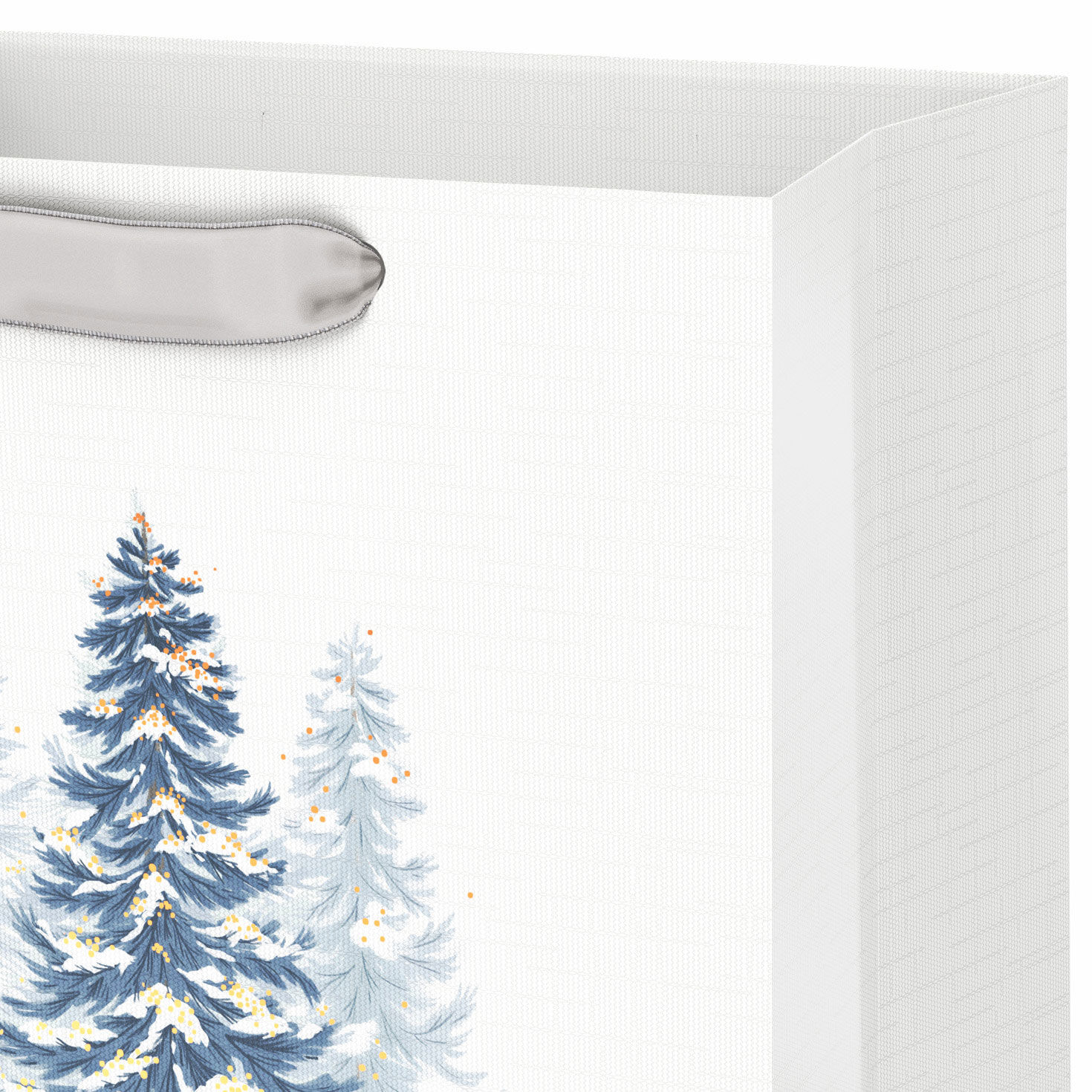 Snowy Trees on White Medium Holiday Gift Bag Handle Detail image number 4