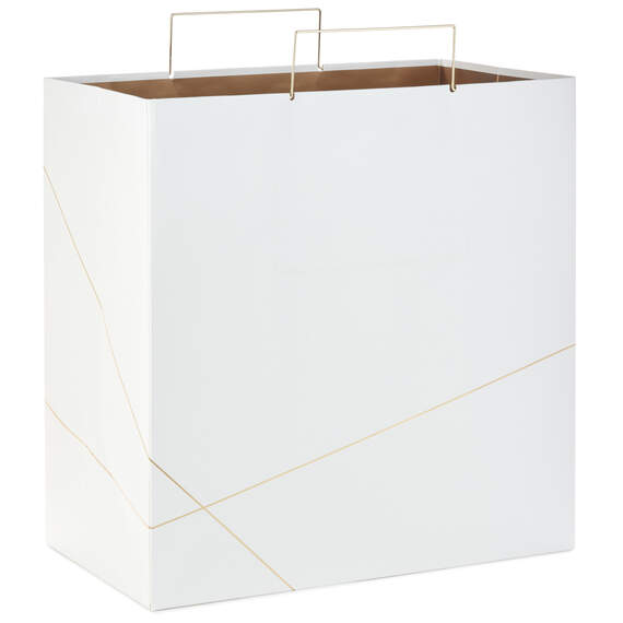 White With Gold Extra-Deep Square Gift Bag, 15", , large image number 1
