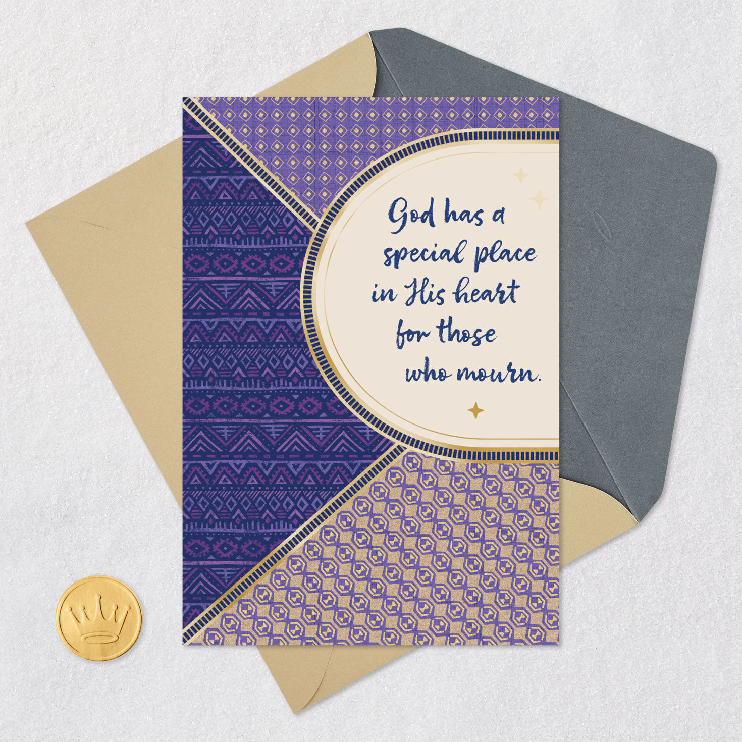 Purple Patterns Religious Sympathy Card Card Front with Envelope and Gold Seal image number 6