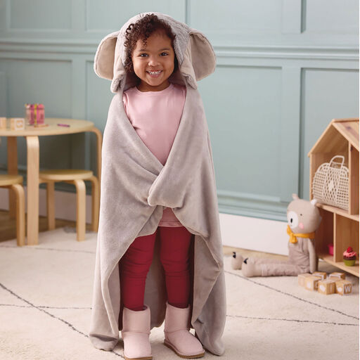 Baby Elephant Hooded Blanket With Pockets, 