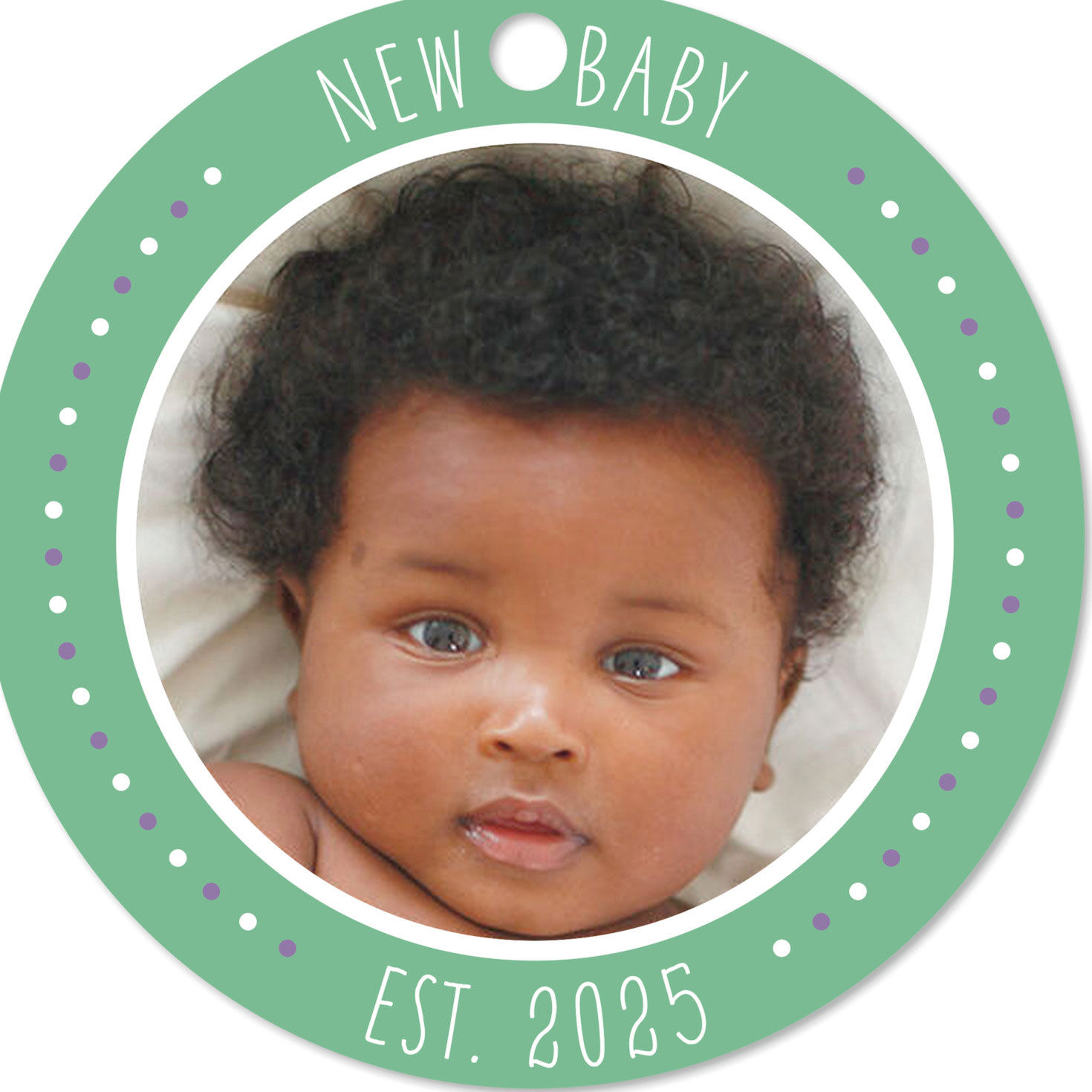 New Baby Round Metal Personalized Ornament, Custom Photo and Text, , large image number 4