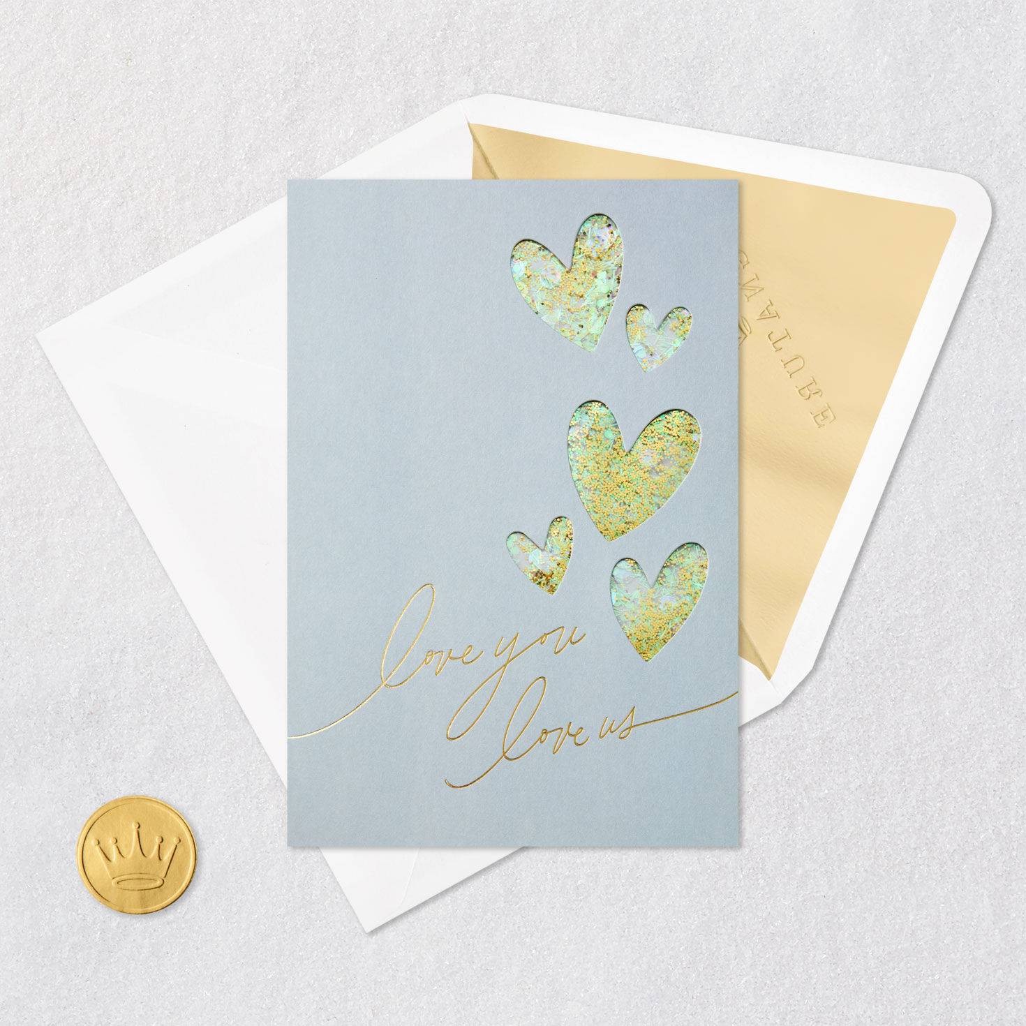 Iridescent Hearts Anniversary Card Card Front with Envelope and Gold Seal image number 5