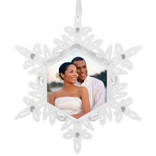 Sparkling Snowflake Photo Personalized Metal Ornament, 