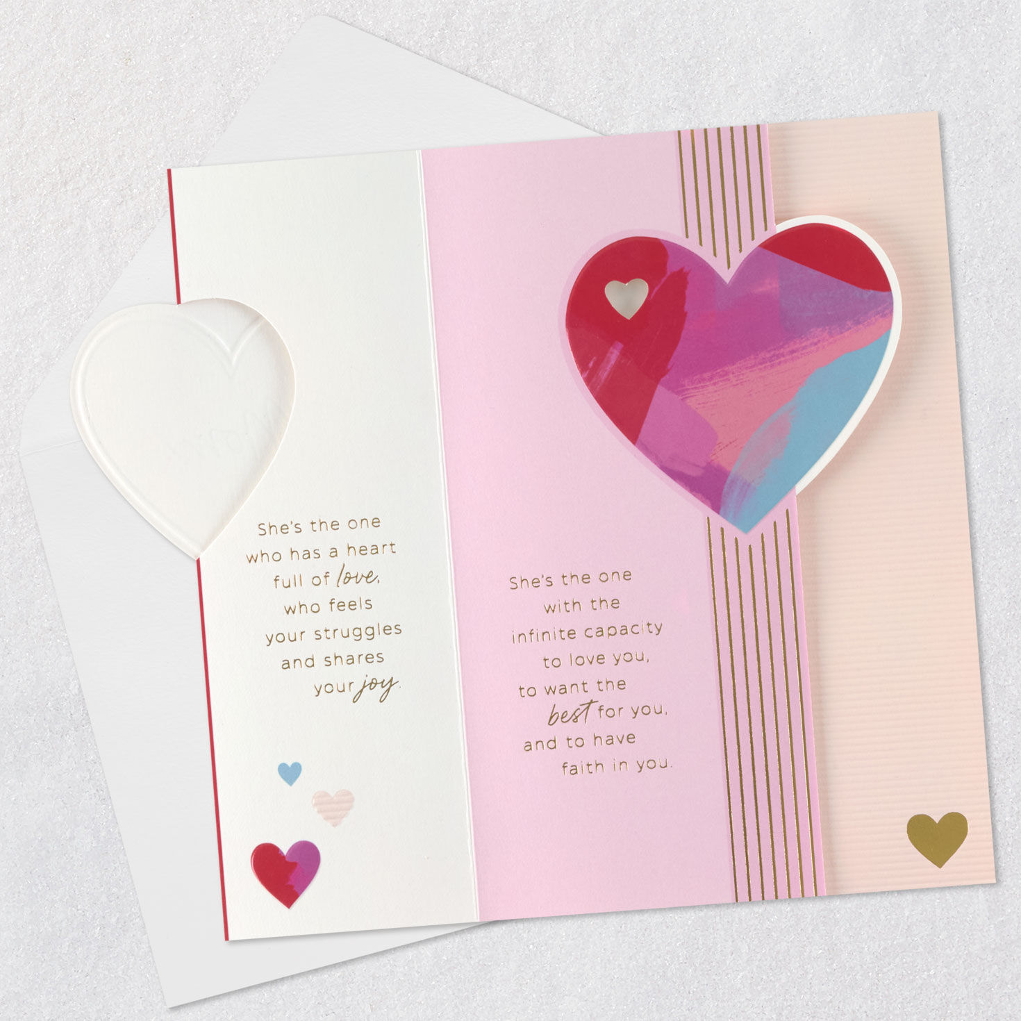 Overlapping Hearts Mom Valentine's Day Card Open card with envelope image number 5