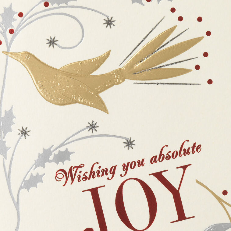 Gold and Silver Birds and Holly Christmas Card Card Front Detail image number 4
