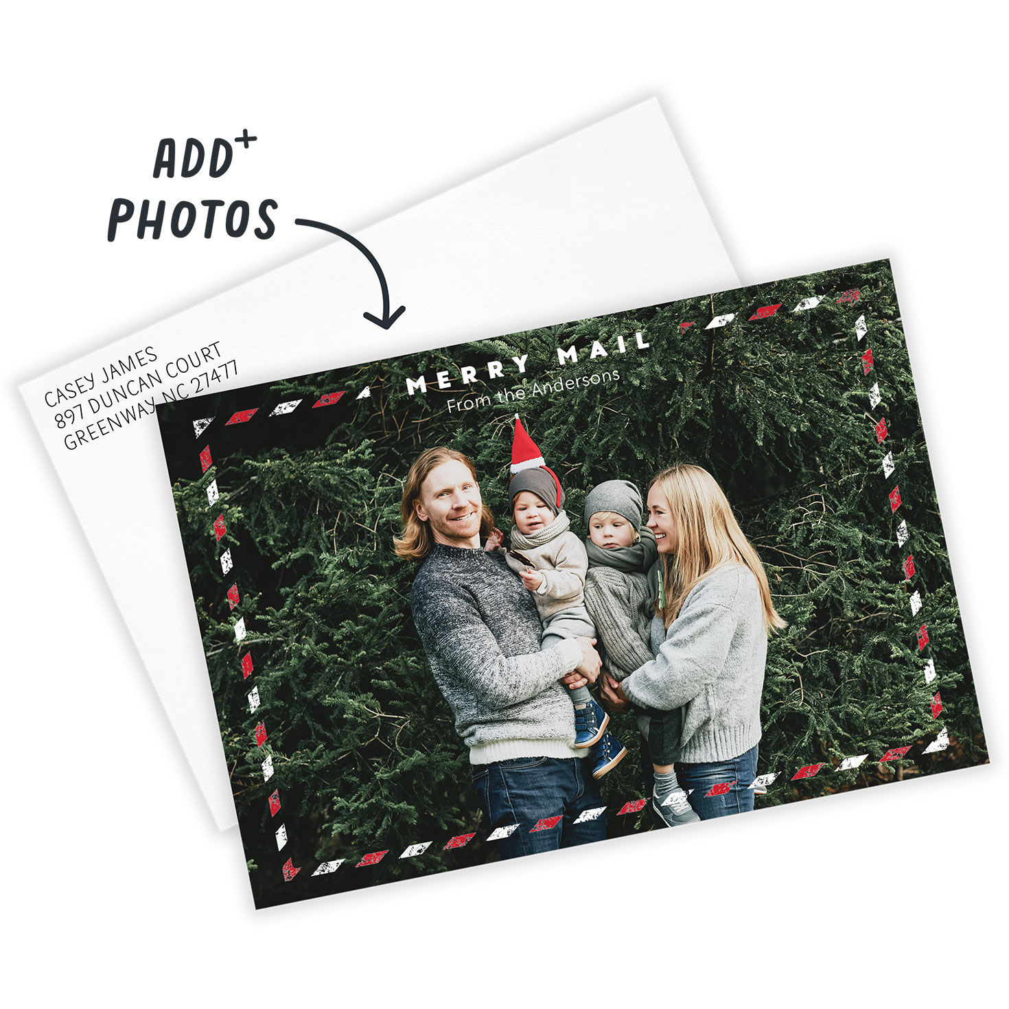 Airmail Border Personalized Christmas Photo Card Card Front indicating personalization image number 2