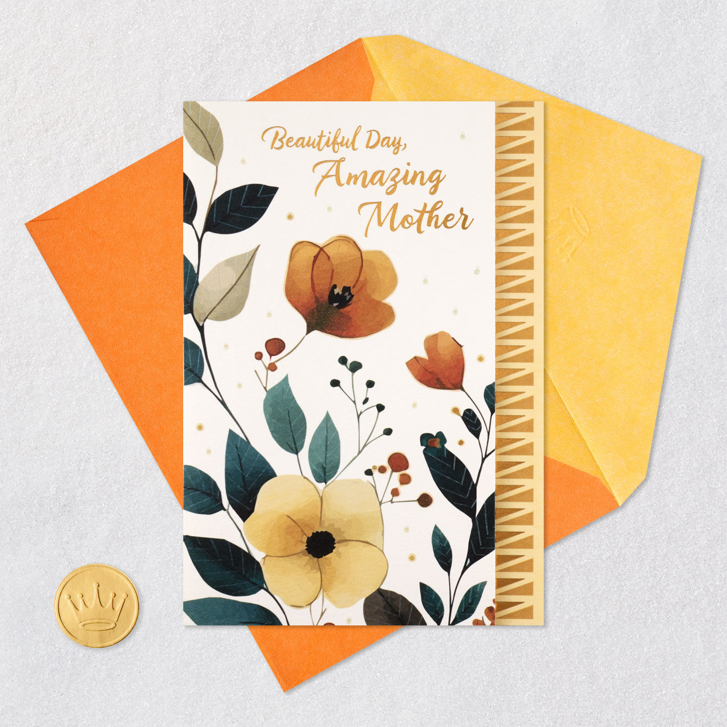 Watercolor Bronze, Cream Flowers Birthday Card for Mother Card Front with Envelope and Gold Seal image number 7