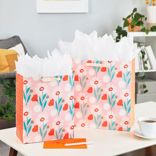 13" Pink Floral Large Gift Bag, 