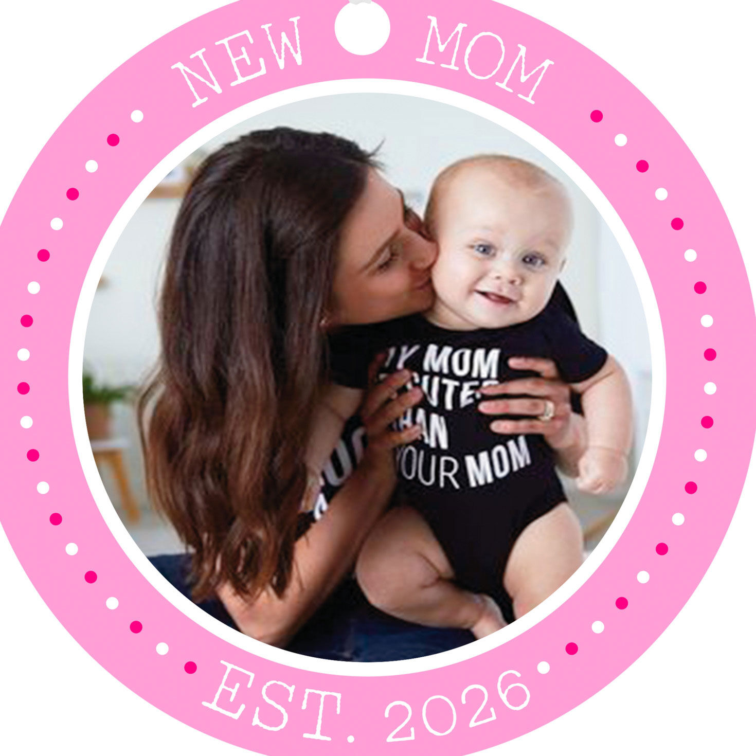 Round New Mom Personalized Ornament upclose view image number 5