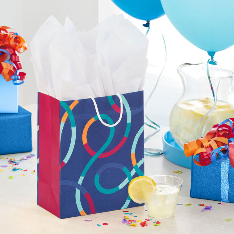 Colorful Loops on Blue Medium Gift Bag in use image number 2