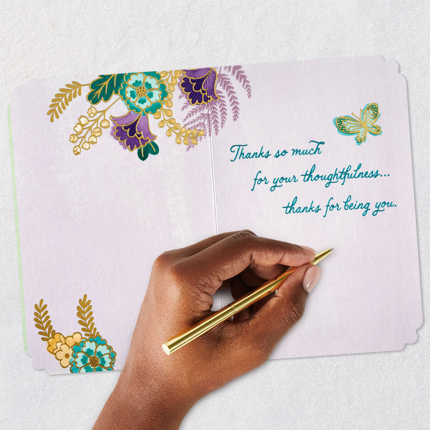 Blue and Purple Flowers Thank You Card Signing card image number 7