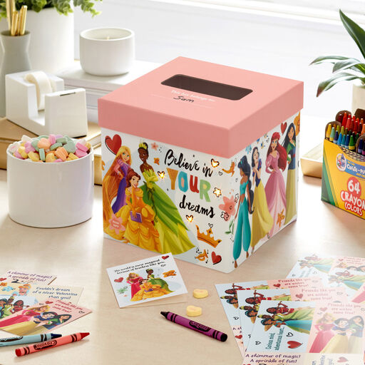 Disney Princess Pink and White Kids Classroom Valentines Set With Cards and Light-Up Mailbox With Sound, 