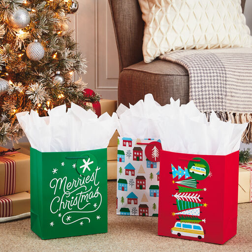 9.6" Assorted Bright and Festive 6-Pack Medium Christmas Gift Bags, 