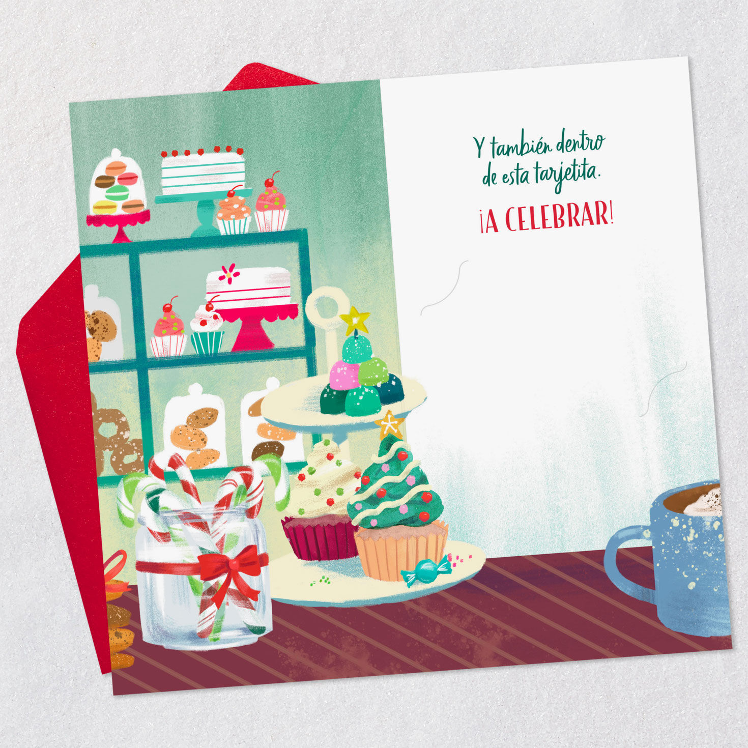 Gingerbread Cookies Spanish Gift Card Holder Christmas Card Open card with envelope image number 3
