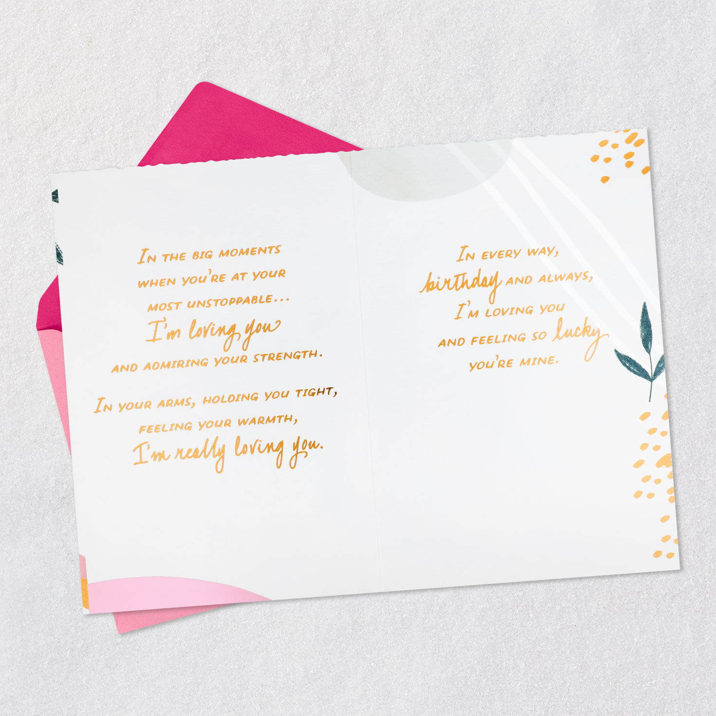 Leaves and Abstract Patterns Wife Birthday Card Open card with envelope image number 4
