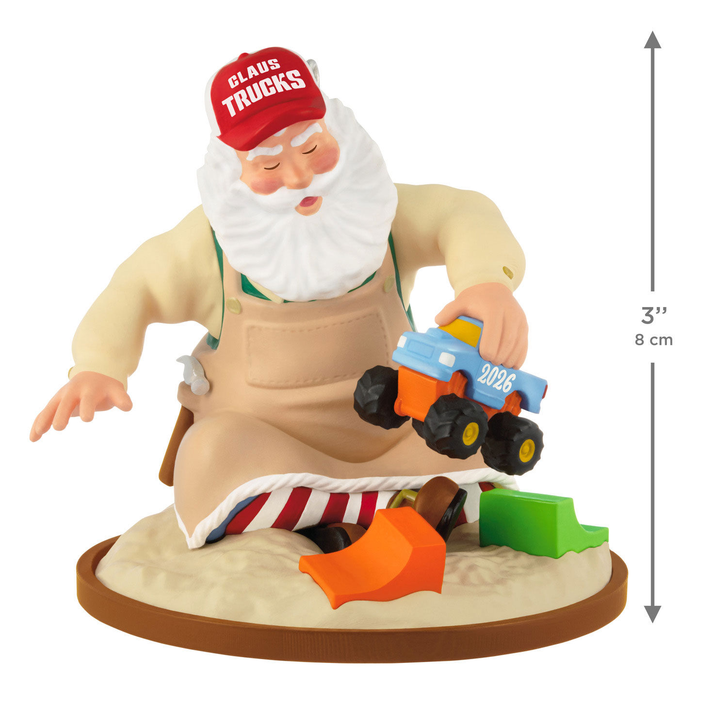 Santa Playing Trucks in Sand Box Keepsake Ornament measurement image number 3