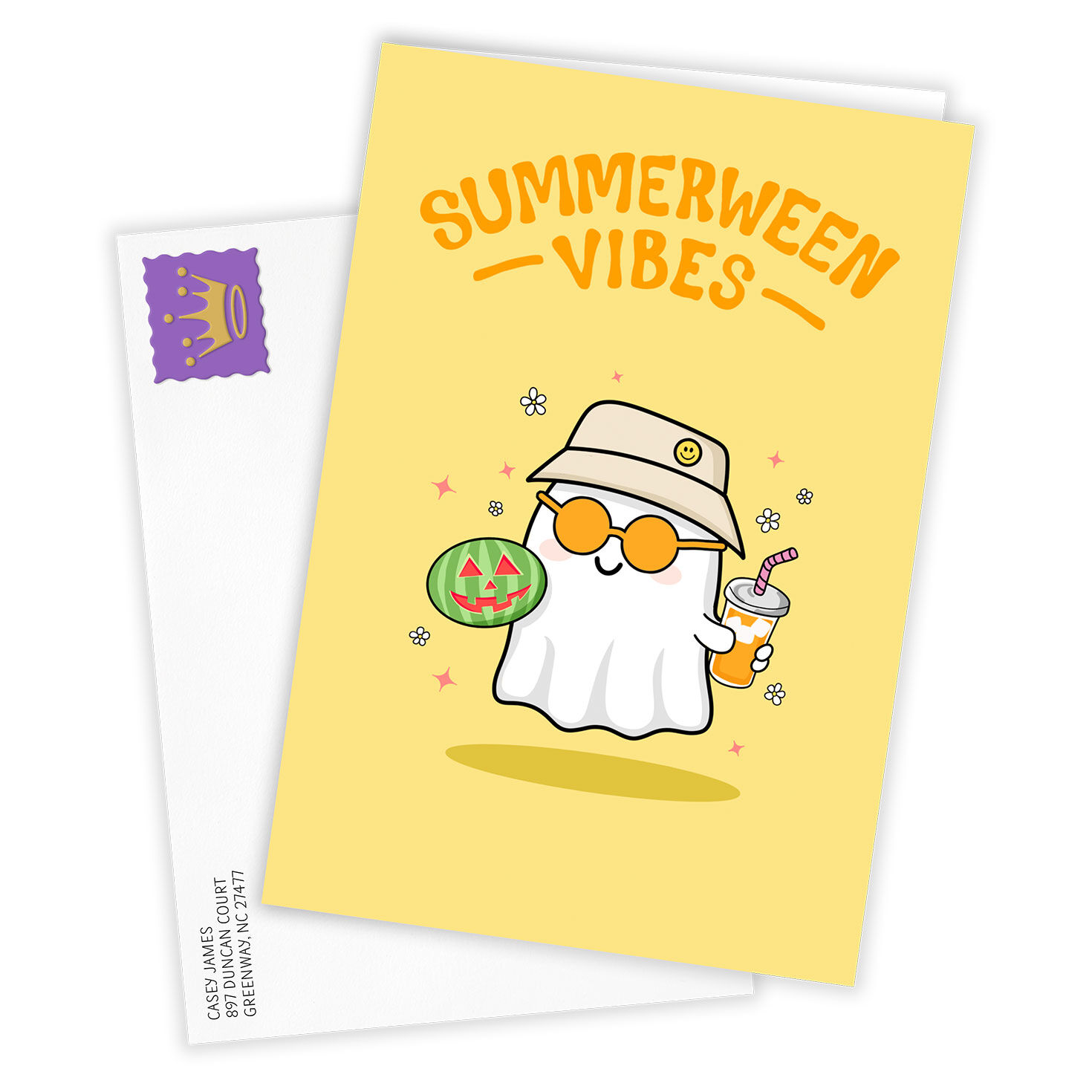 Ghost in Sunglasses Personalized Summerween Card Card Front with Envelope image number 2