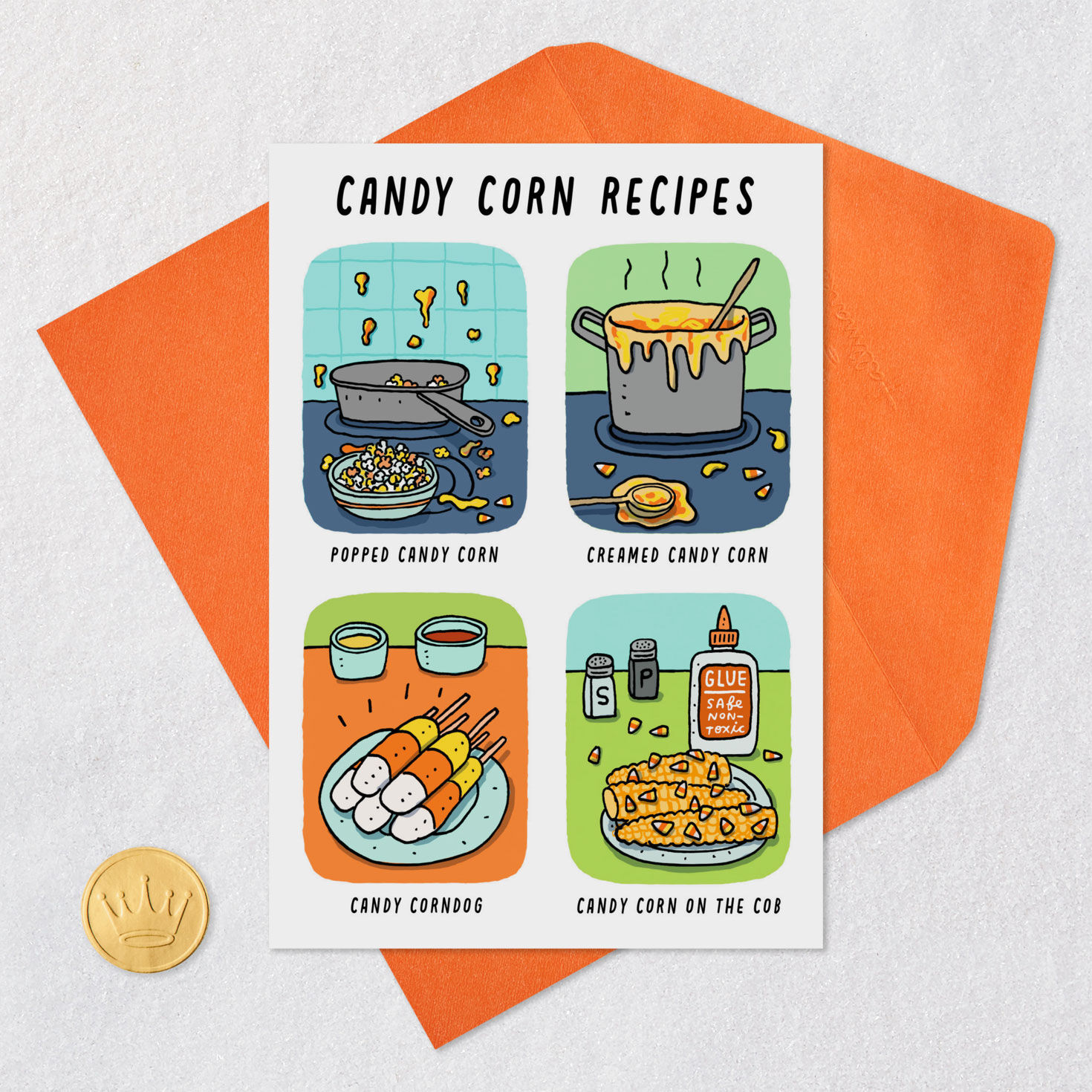 Candy Corn Cooking Funny Halloween Card Card Front with Envelope and Gold Seal image number 5