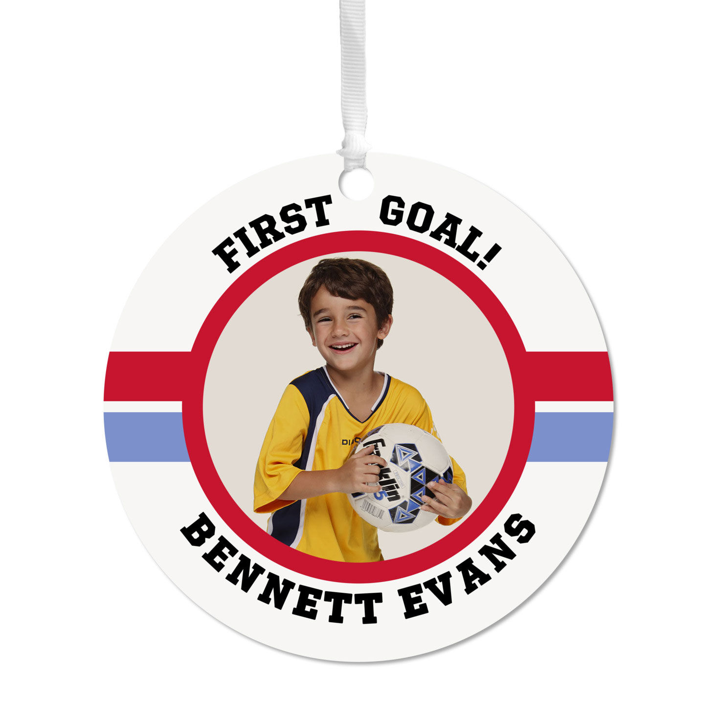Soccer Round Metal Personalized Ornament, Custom Photo and Text