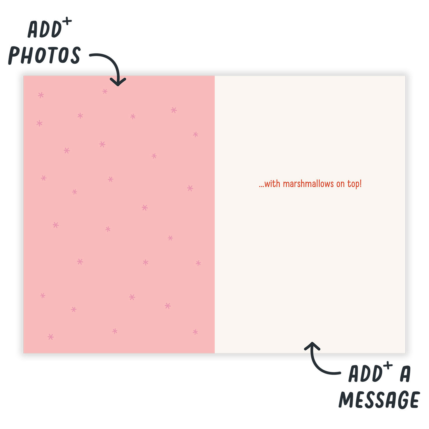 Snowman Penguin Mugs Personalized Christmas Card Open Card indicating personalization image number 3