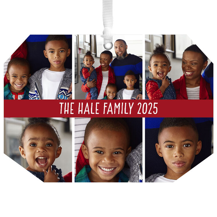 Six-Photo Metal Personalized Ornament, Custom Photo and Text