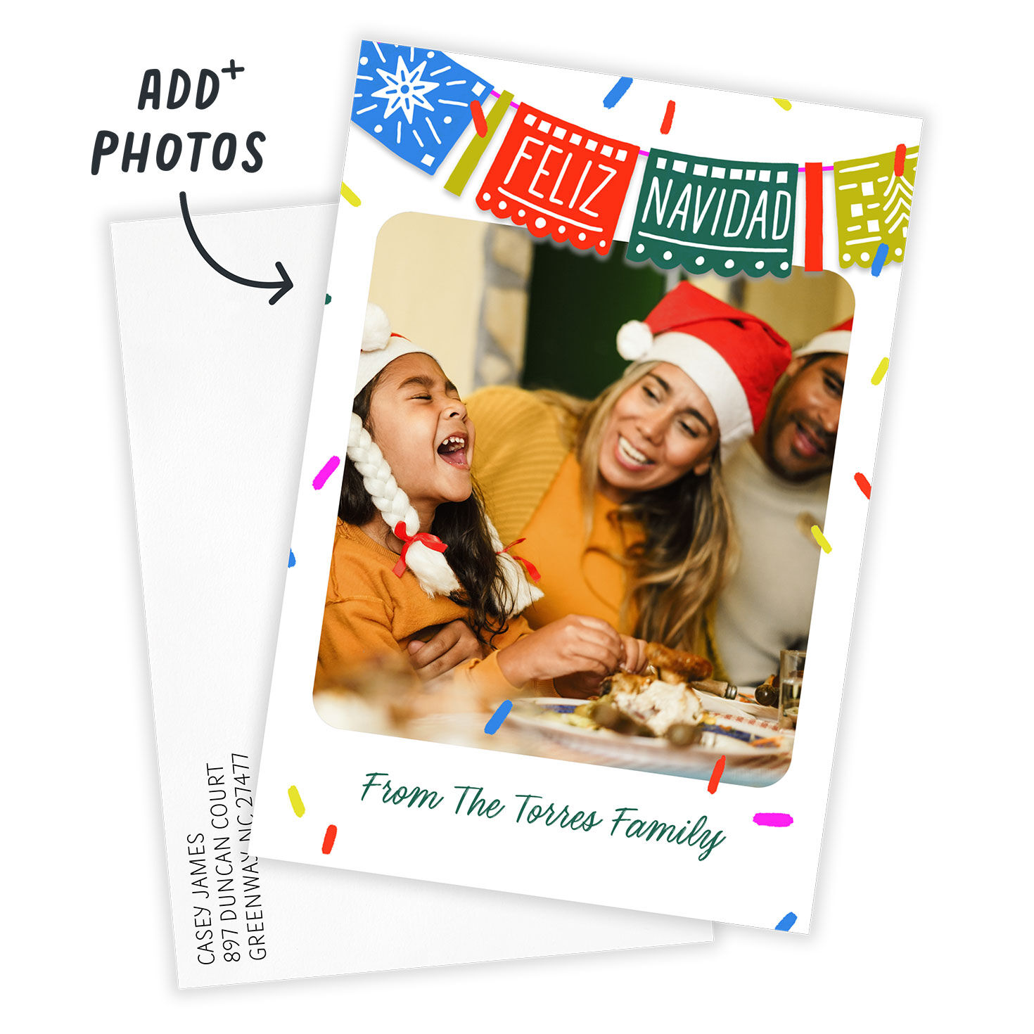 Paper Garland Personalized Feliz Navidad Photo Card Card Front indicating personalization image number 2