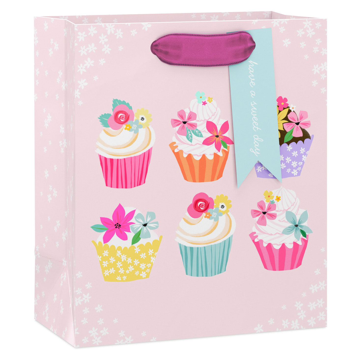 6.5" Floral Cupcakes on Pink Small Gift Bag