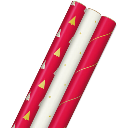 Gold Patterns 3-Pack Christmas Wrapping Paper, 120 sq. ft., 