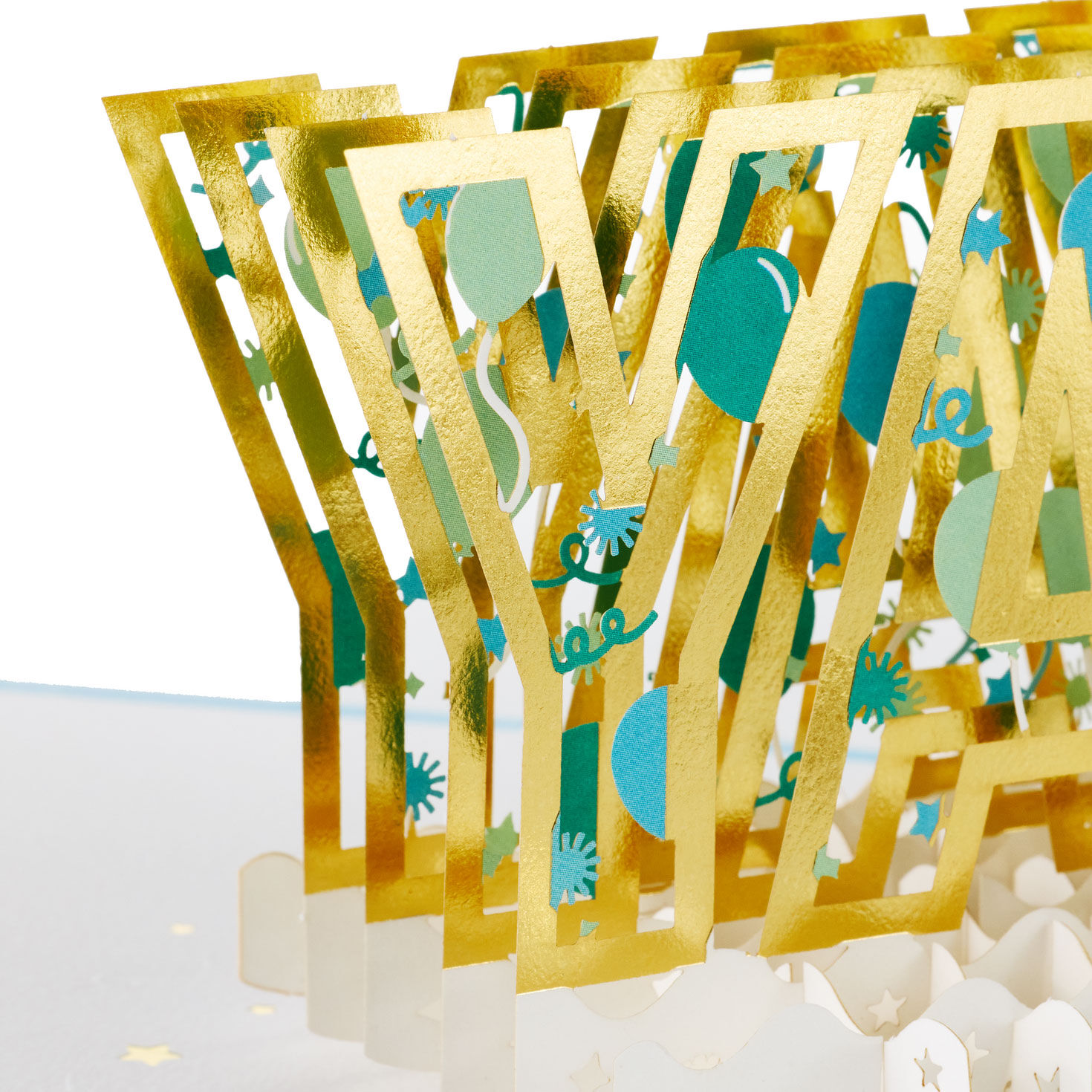 Gold, Blue and Teal Yay Pop-Up Birthday Card Card Front Detail image number 4