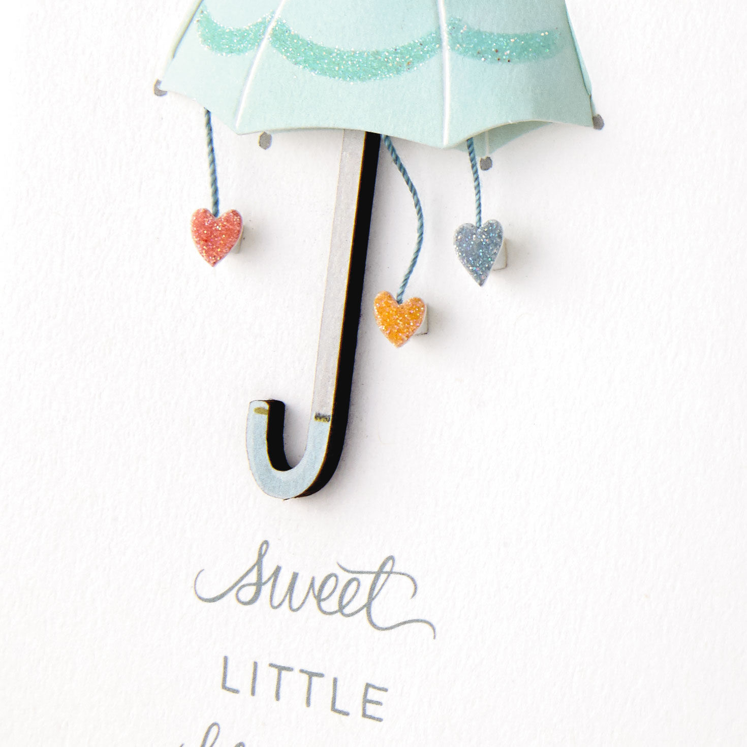 Mint Green Umbrella New Baby Shower Card Card Front Detail image number 4
