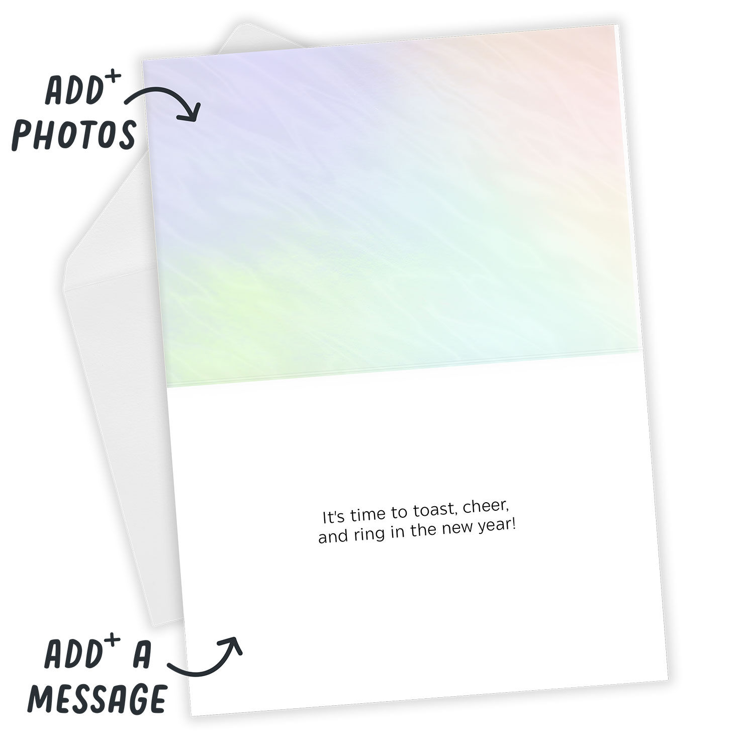 Iridescent Letters Personalized New Year Card Open Card with Envelope indicating personalization image number 3