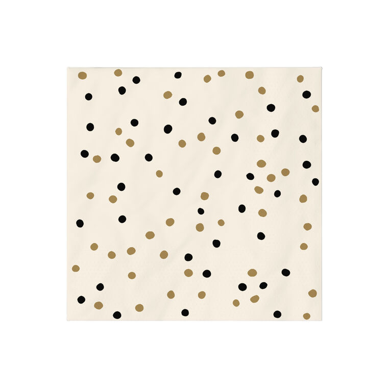 Black and Gold Confetti Dot Cocktail Napkins, Set of 16