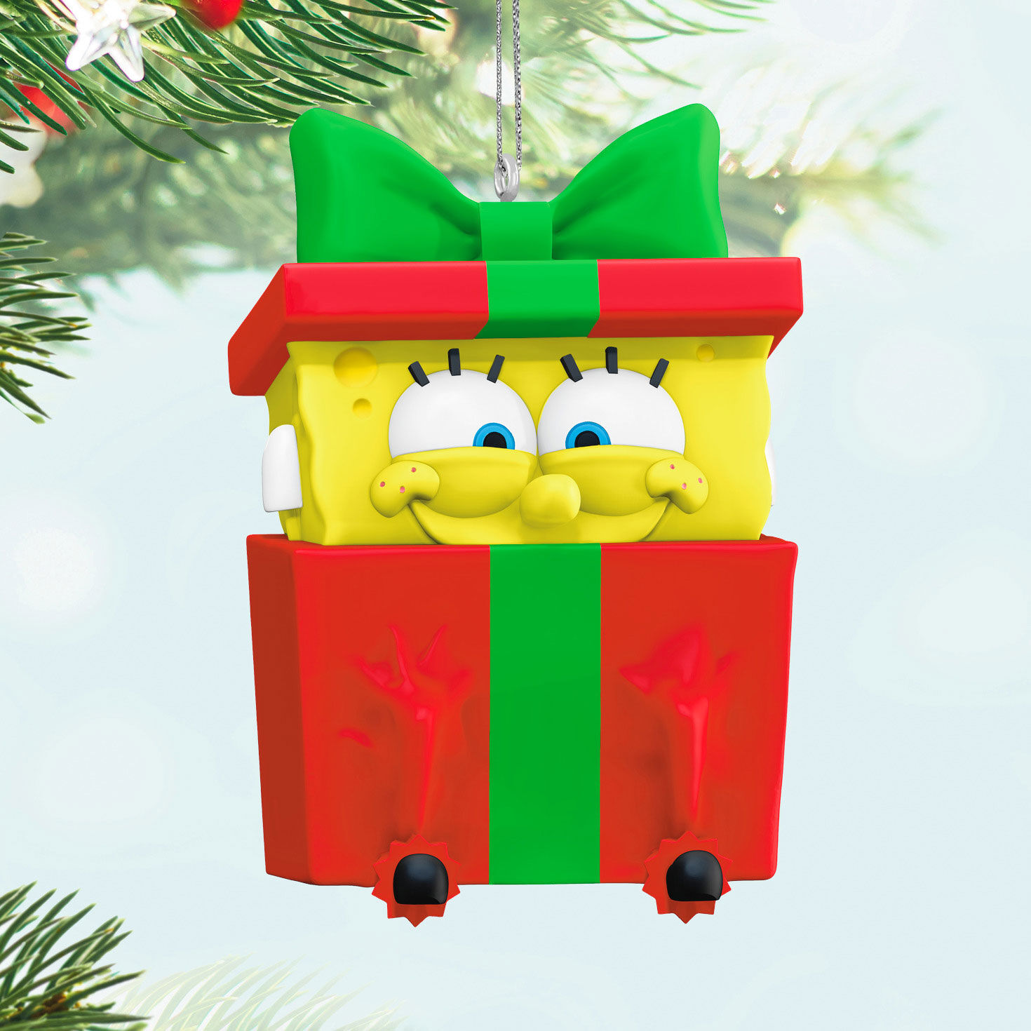 SpongeBob in Present Keepsake Ornament Hanging on tree image number 2