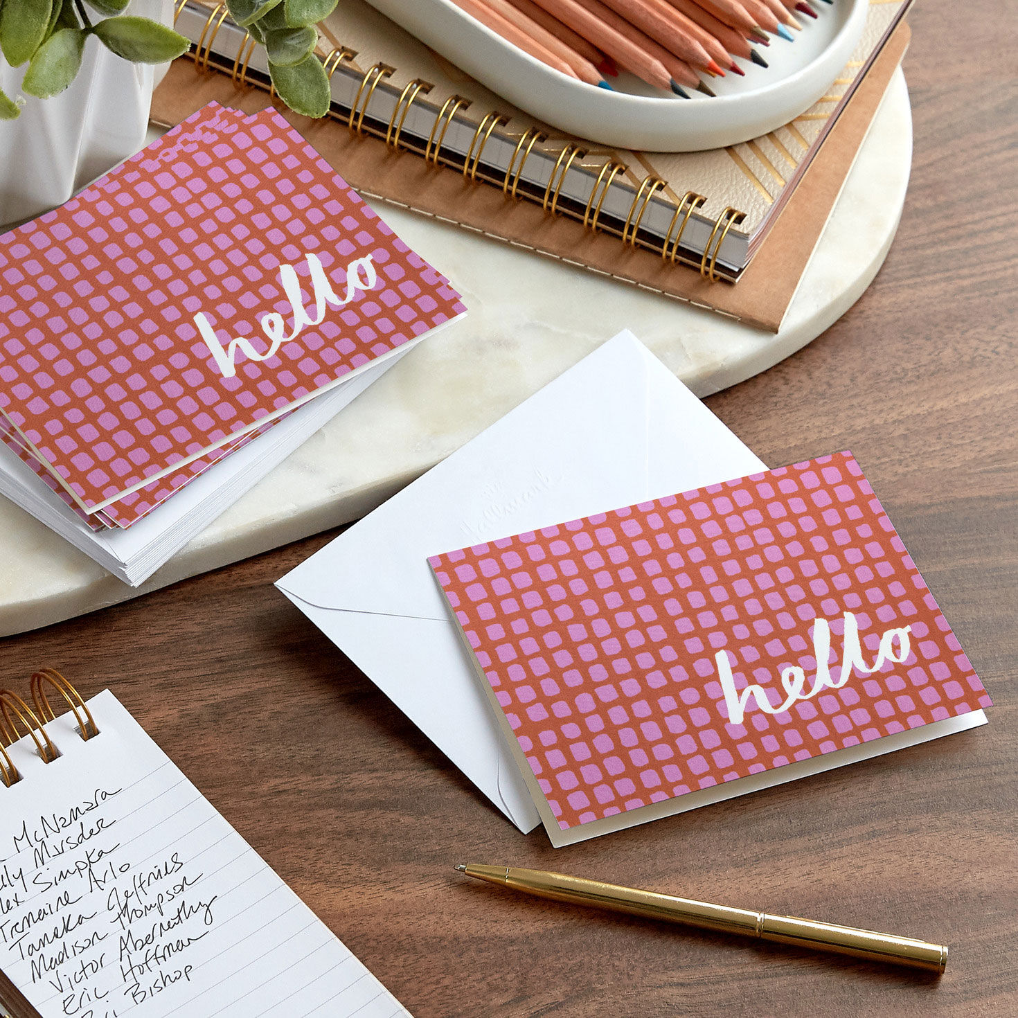 Playful Pink Grid Hello Note Cards Pack  image number 6