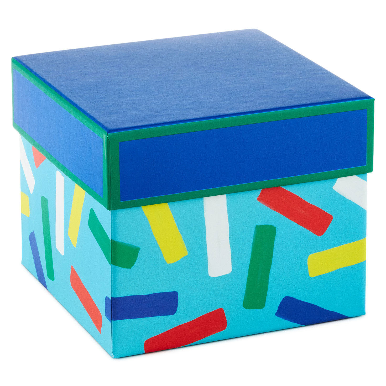 5" Square Colorful Confetti on Blue Gift Box