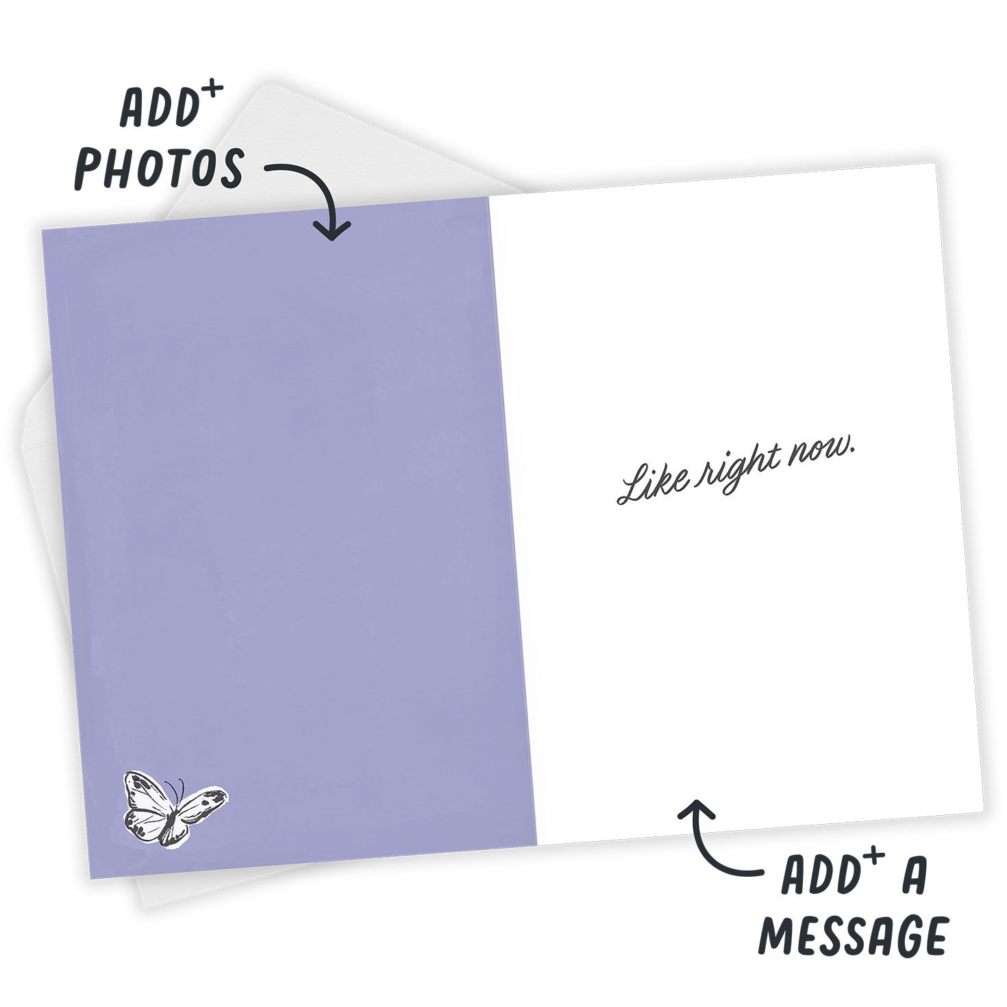 Butterfly Drawings on Blue Personalized Support Card Open Card with Envelope indicating personalization image number 3