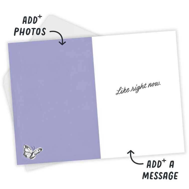 Butterfly Drawings on Blue Personalized Support Card Open Card with Envelope indicating personalization image number 3