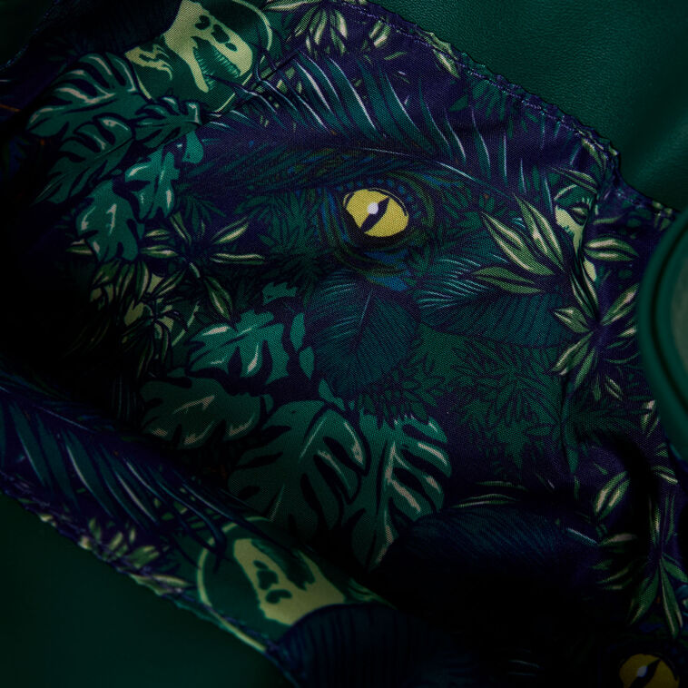 Jurassic World Mini Backpack With Monstera Leaf Flap closeup view glowing image number 6