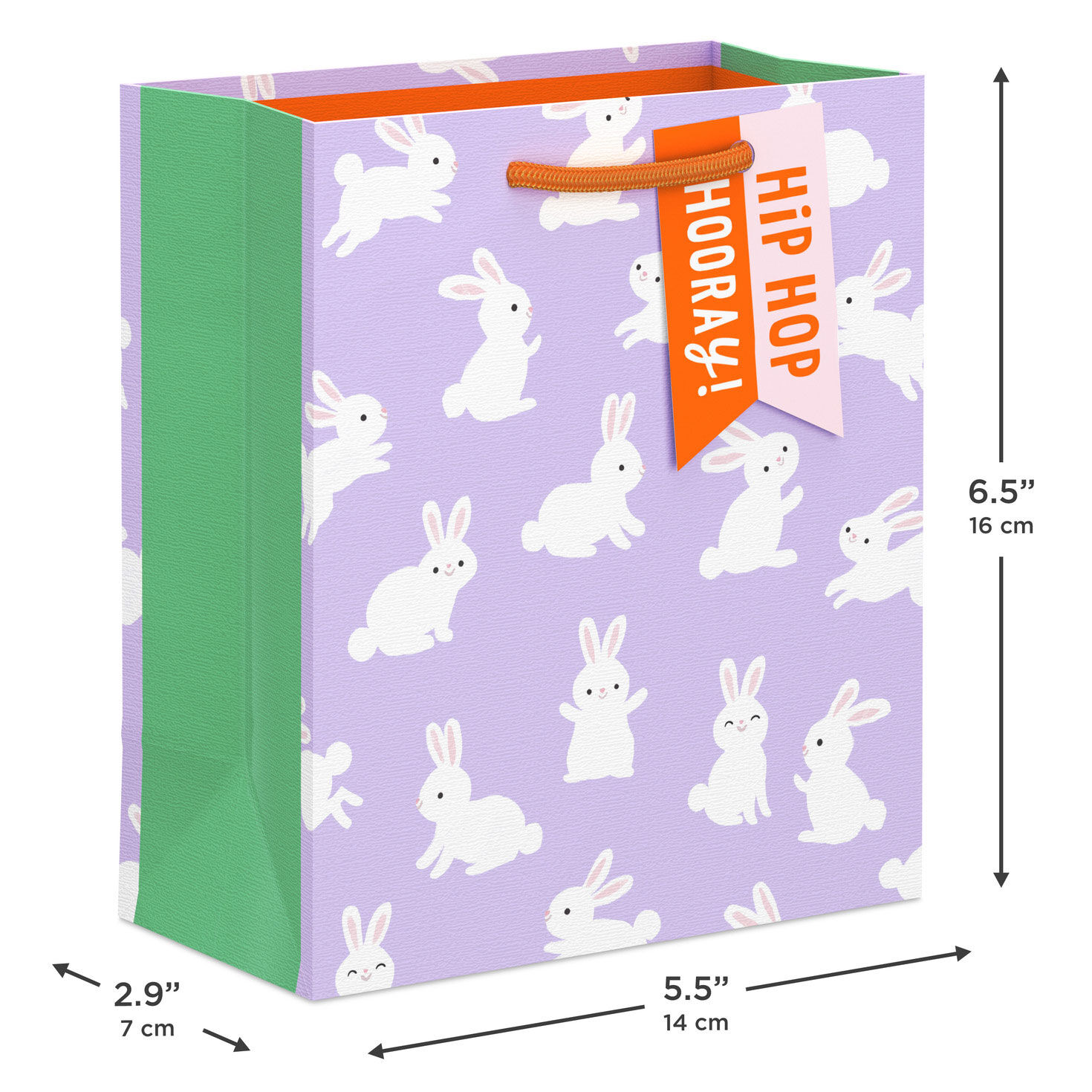 White Bunnies on Lavender Small Gift Bag measurement image number 3