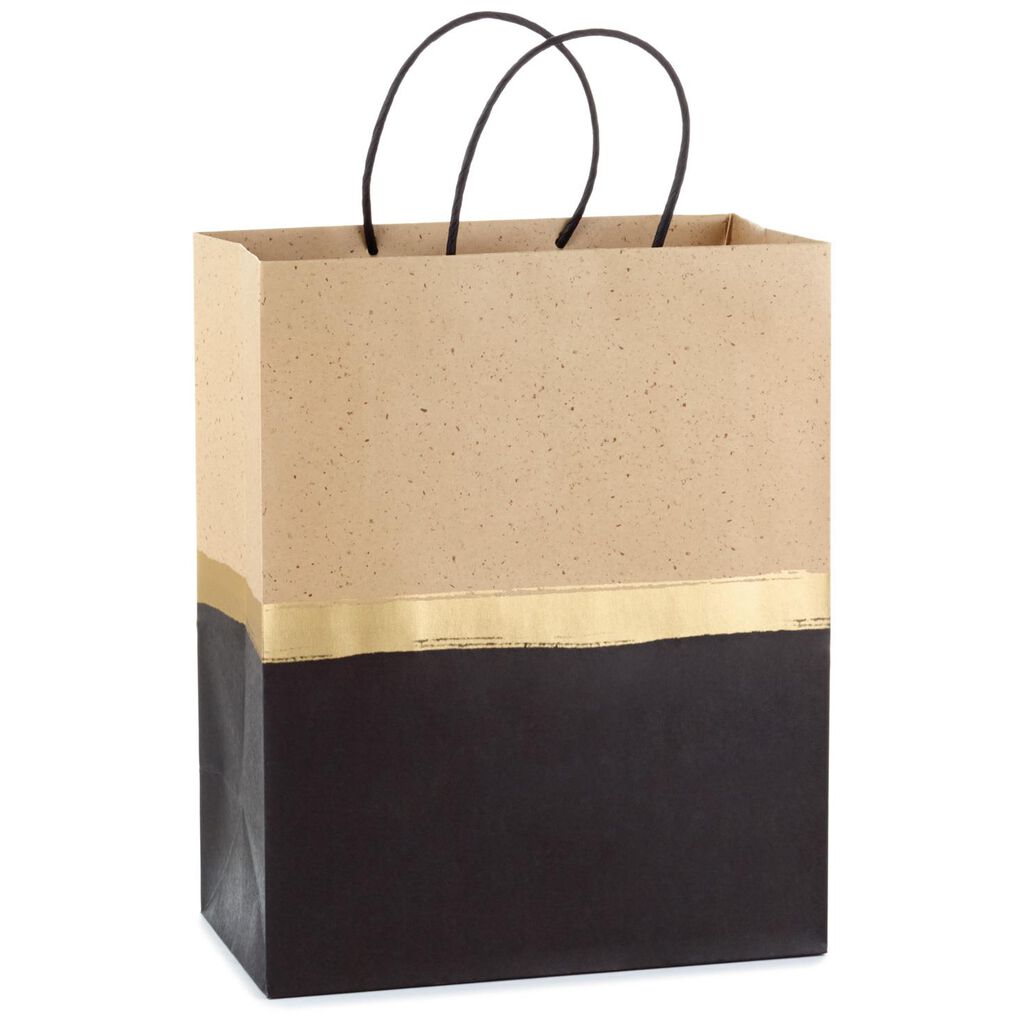 Black Gold And Kraft Horizontal Stripe Large Gift Bag 13 Black Gold And Kraft Horizontal Stripe Large Gift Bag